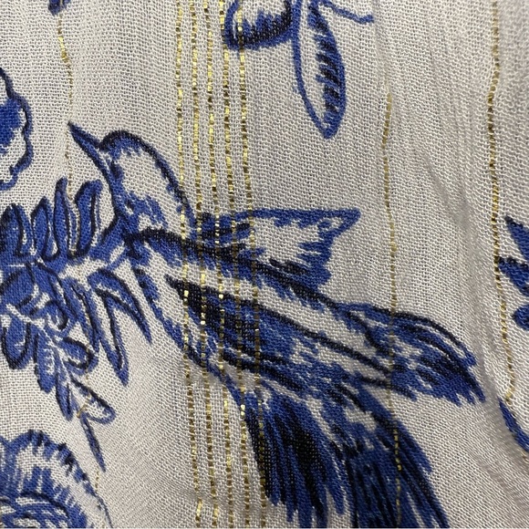 Turks and Caicos Blue Floral Swim Coverup with Gold Metallic Detail Size Medium - Picture 3 of 8